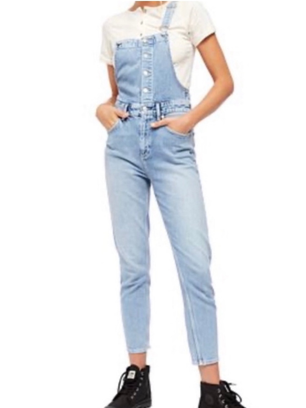 Free People Womens Shelby Denim Cropped Overalls Size 25 or XS